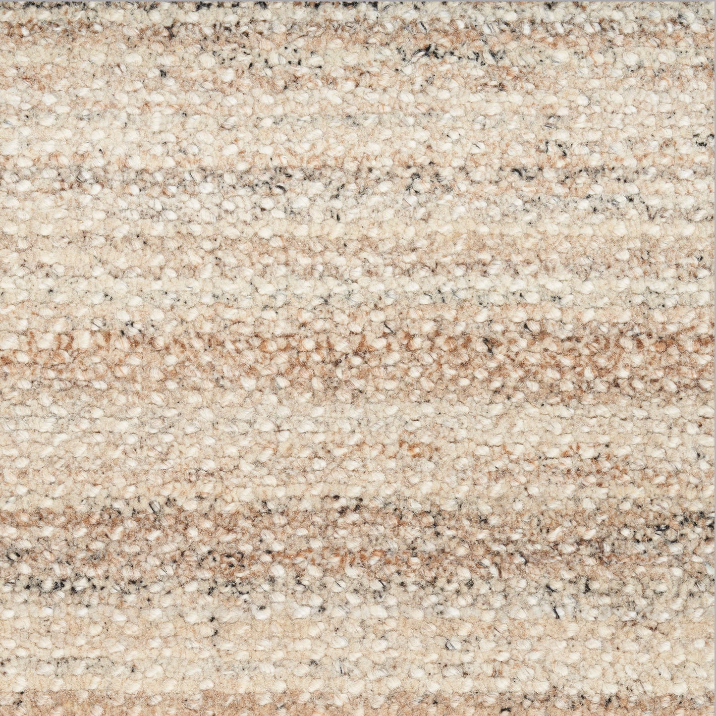 Neutral beige and cream striped loop-pile carpet with subtle brown bands, soft textured for living room floors.