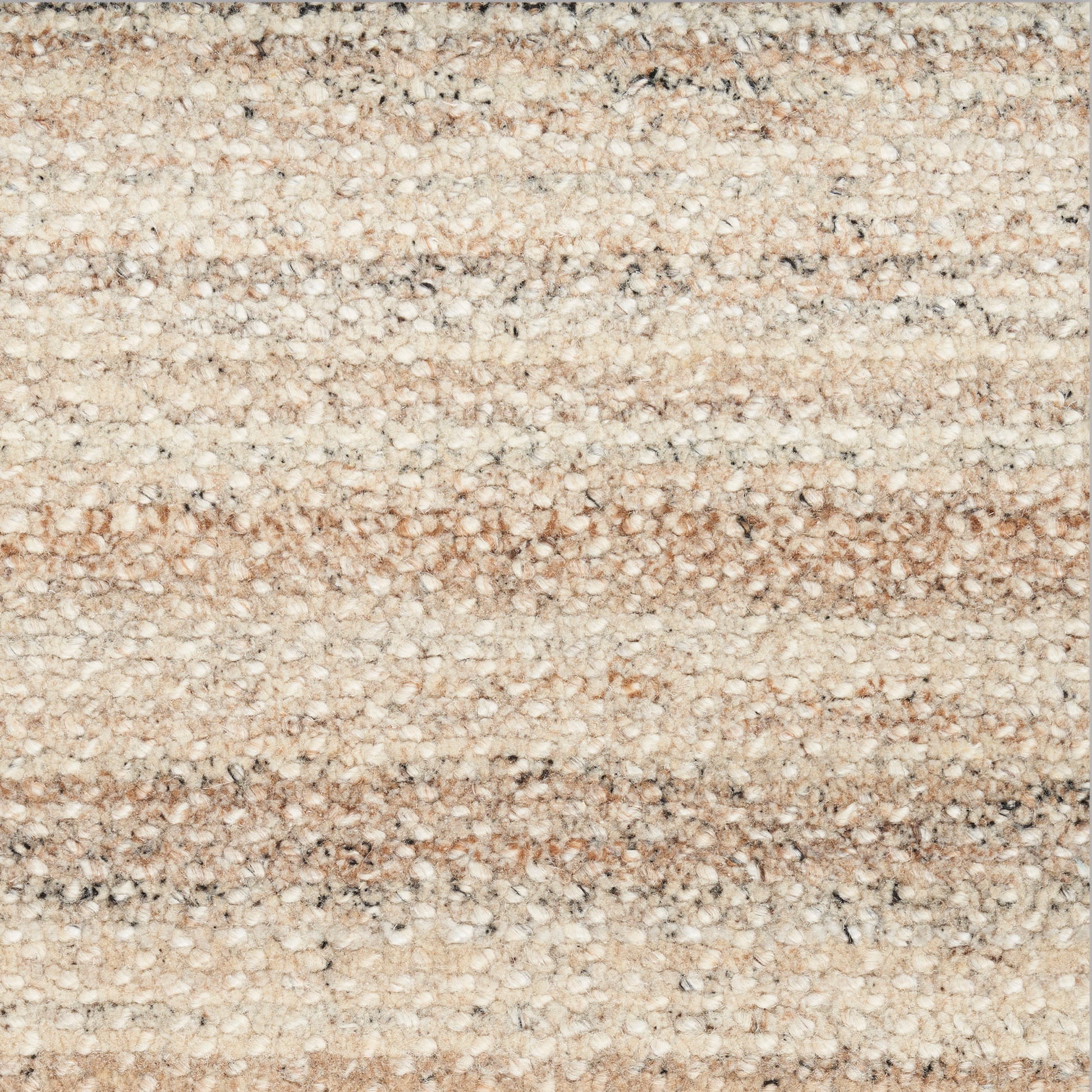 Neutral beige and cream striped loop-pile carpet with subtle brown bands, soft textured for living room floors.