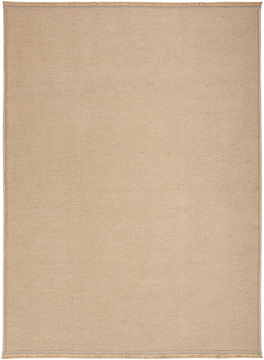 Beige woven rug with subtle dotted texture and light border, rectangular.