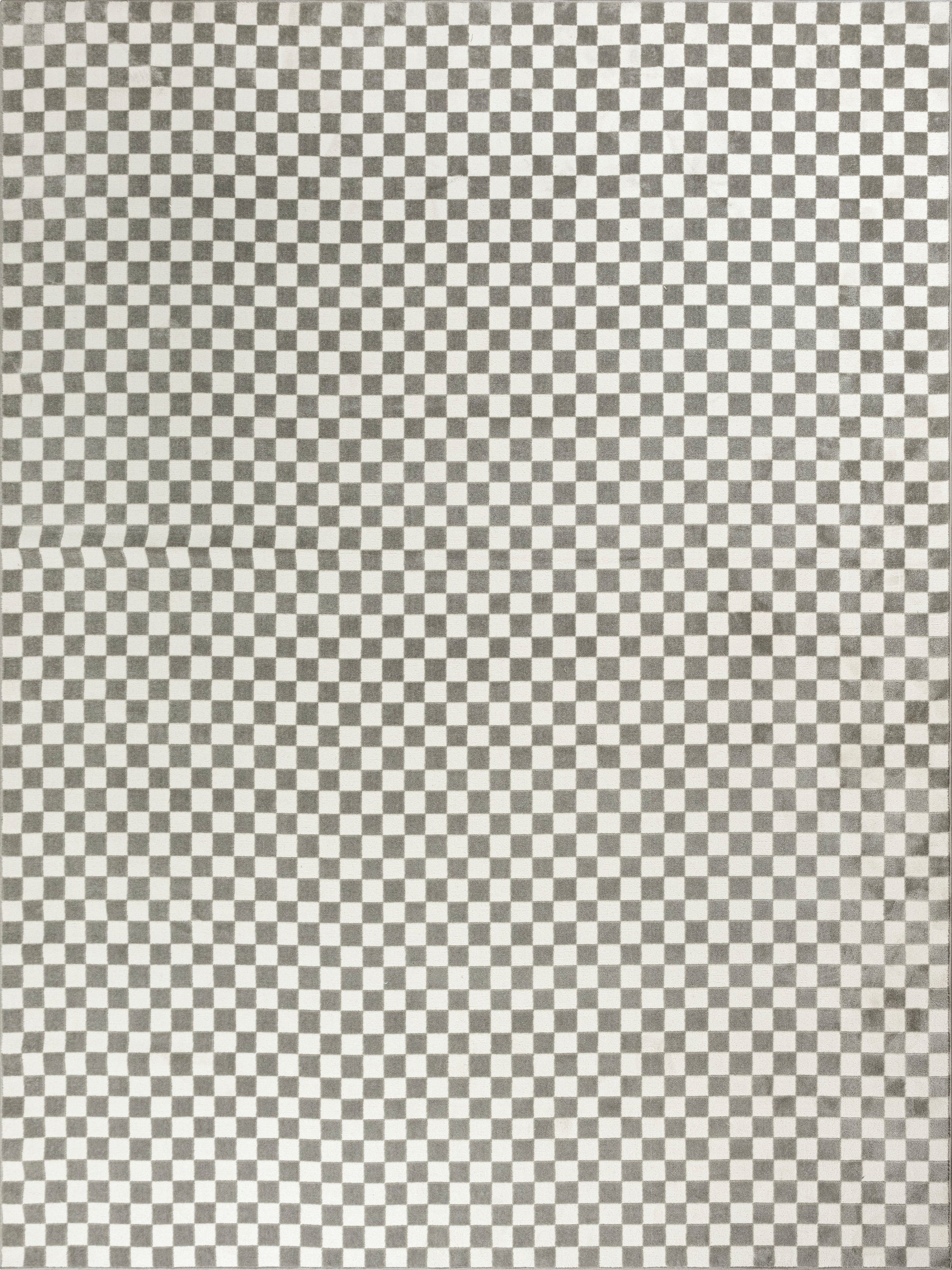 Monochrome black-and-white checkerboard rug with a small square grid pattern.