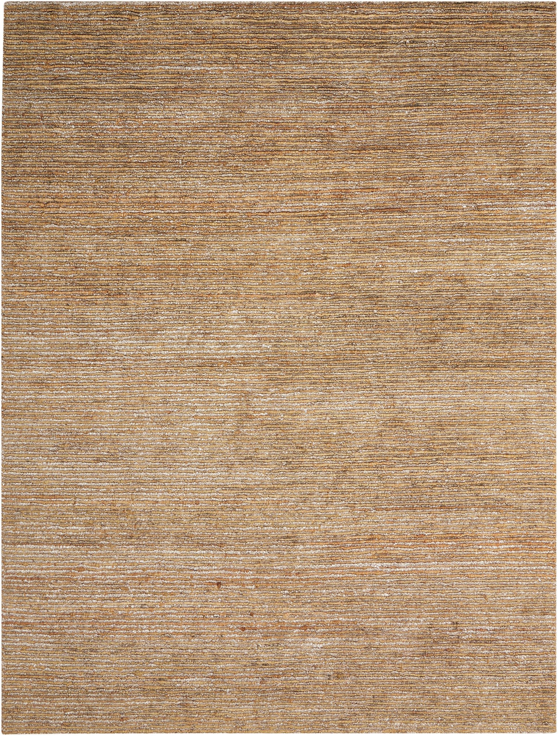 Rectangular beige-brown rug with a textured woven surface and subtle horizontal stripes.