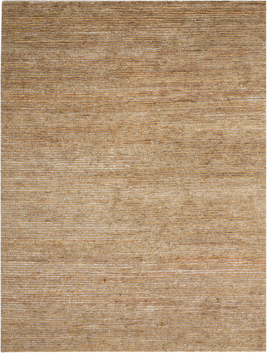 Rectangular beige-brown rug with a textured woven surface and subtle horizontal stripes.