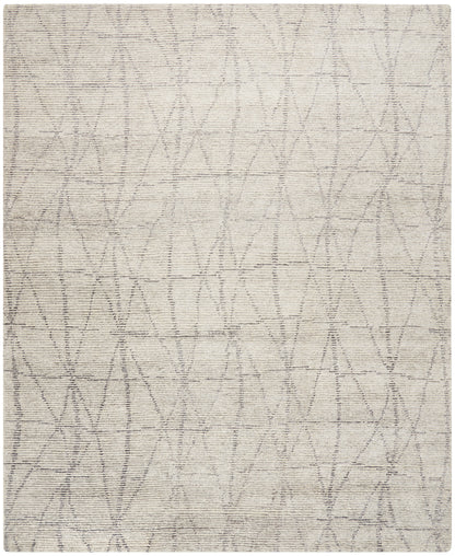 Beige woven area rug with a subtle gray geometric lattice of overlapping arches; contemporary neutral decor.
