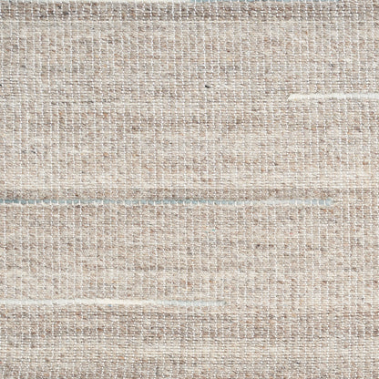 Beige woven rug texture in natural fibers with subtle horizontal stripes.