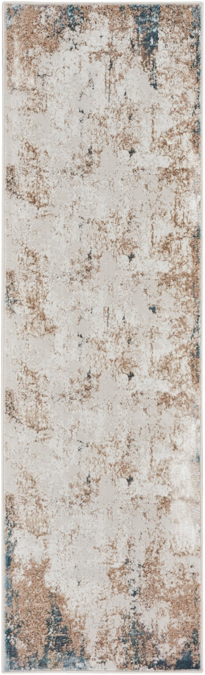 Tall distressed metal panel with beige base and brown rust patina, turquoise edge highlights.