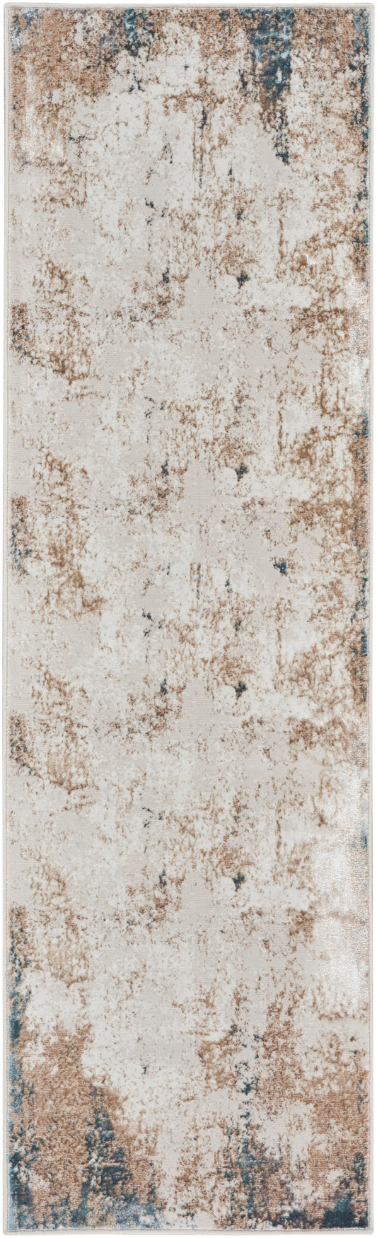 Tall distressed metal panel with beige base and brown rust patina, turquoise edge highlights.