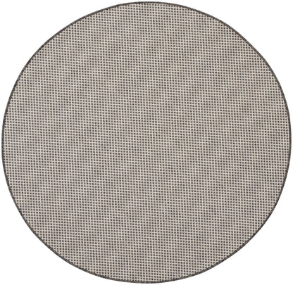 Round grey rug.