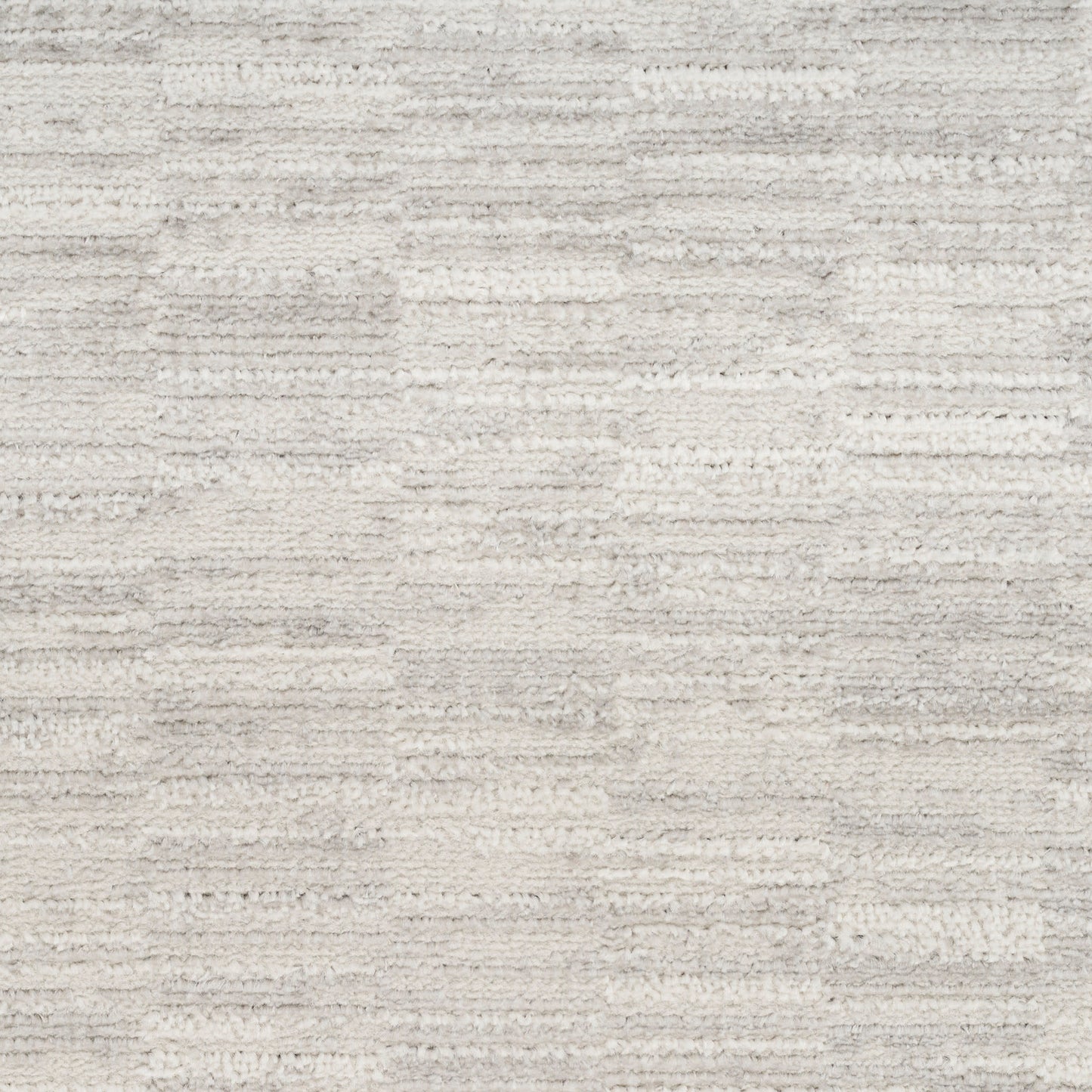 Cream and light gray textured area rug with subtle horizontal stripes and soft, plush pile.