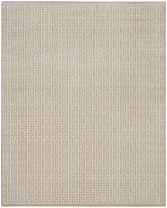 Beige woven rug with a subtle vertical geometric pattern; neutral, modern floor covering for living rooms or hallways.