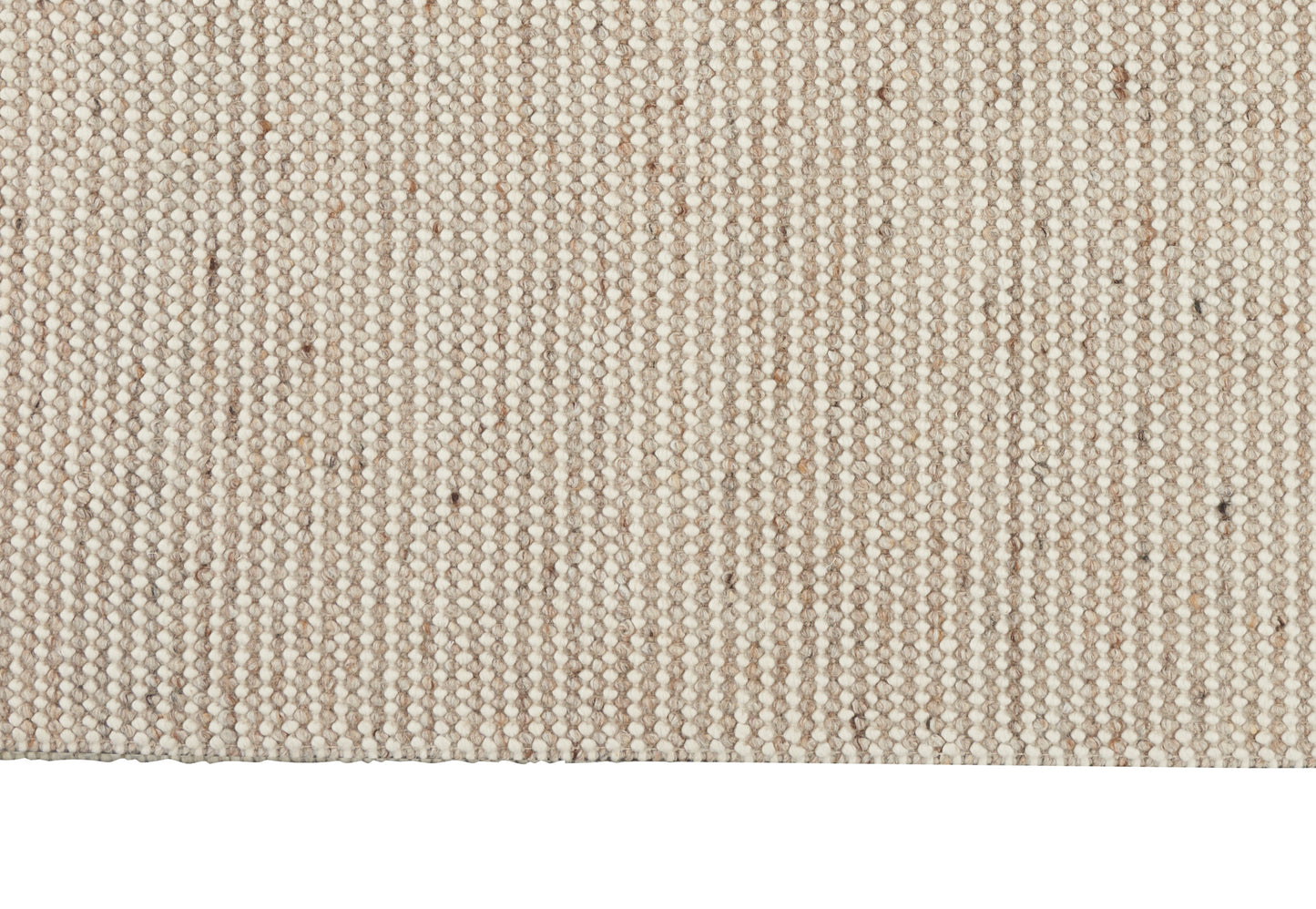 Beige striped woven rug texture with cream and taupe loop pile; flat-weave style.