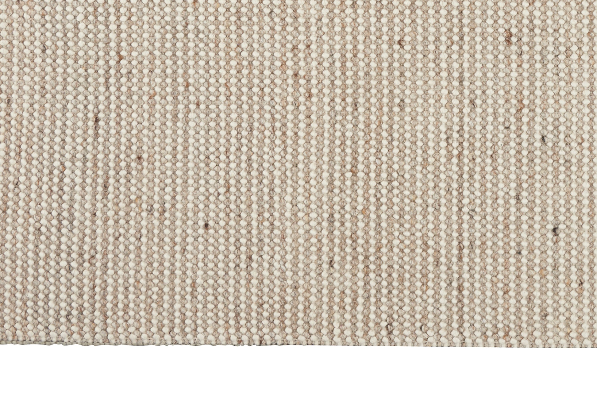 Beige striped woven rug texture with cream and taupe loop pile; flat-weave style.