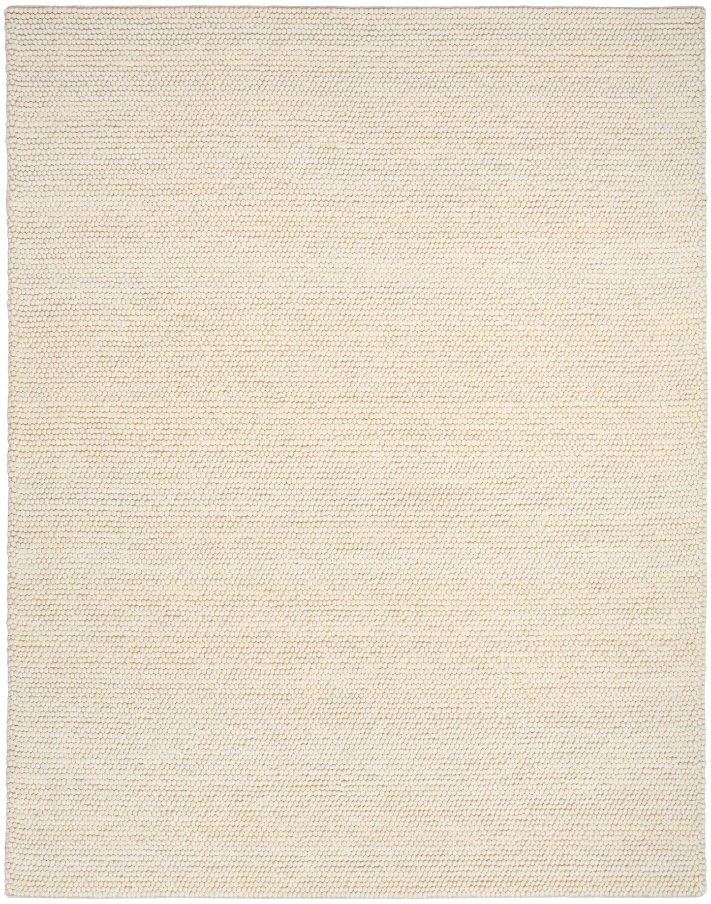 Creamy beige looped-pile rug; rectangular, neutral home decor accent.