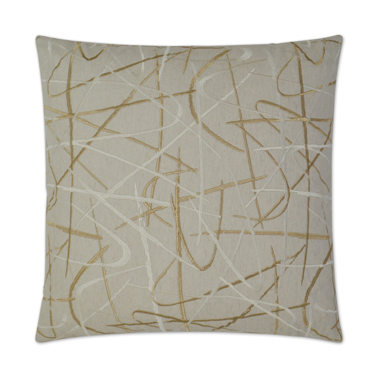 D.V. KAP HOME   24" x 24" Scribble Pillow - Gold Embroidery, Glam, Transitional, Abstract    - 3005-G-2424