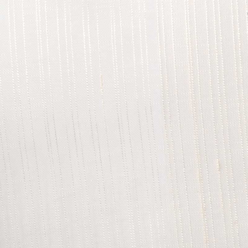 Cream fabric with subtle vertical stripes and textured weave; lightweight linen-like material for drapes.