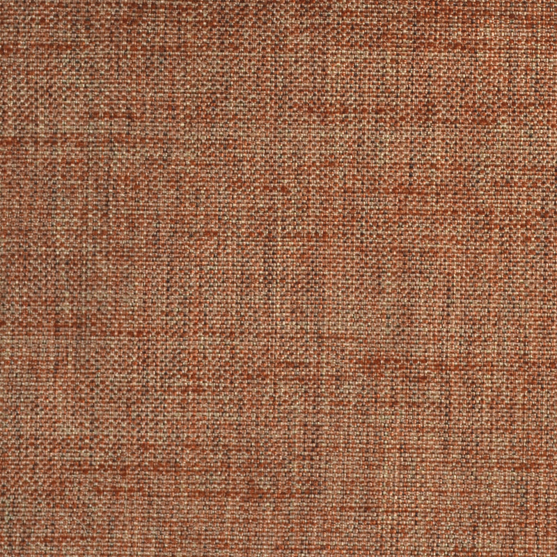 Rust-orange woven drapery fabric close-up with tweed texture and warm tones.