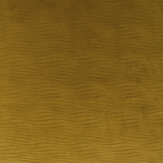 Mustard-yellow fabric with subtle horizontal wave texture; woven look, ideal for upholstery or drapery.