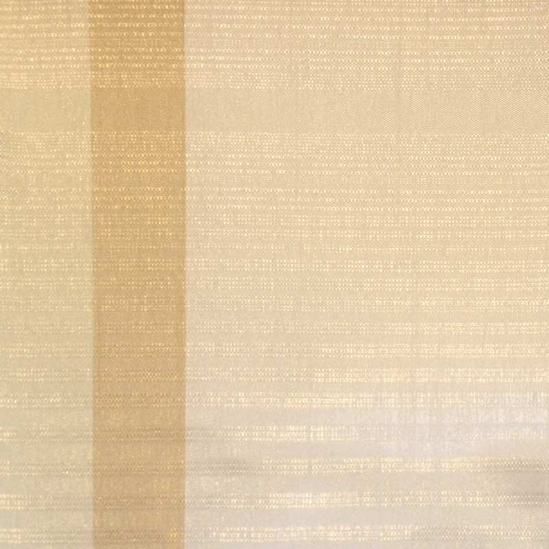 Beige woven drapery fabric with a wide tan vertical stripe; soft linen-like texture.