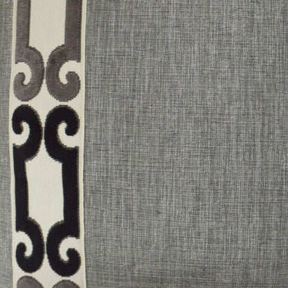 Charcoal St. Raphael Pillow, 24" x 24", with a cream vertical panel and black ornate scroll damask band.
