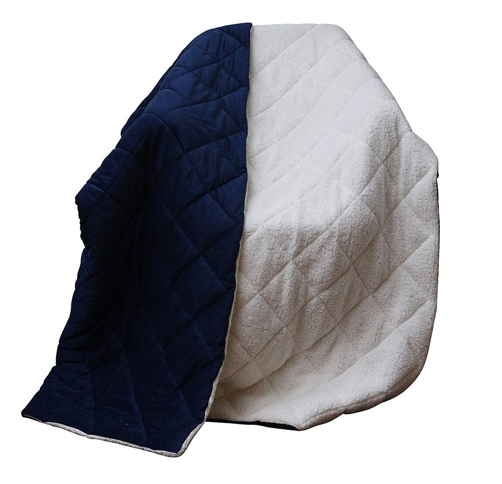 60" x 80" navy blue fleece and microfiber quilted plush throw blanket