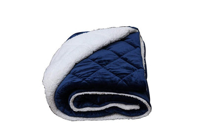 60" X 80" navy blue fleece & microfiber quilted plush throw blanket