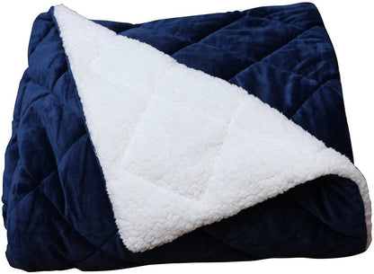 60" X 80" Navy Blue Fleece & Microfiber Quilted Plush Throw Blanket