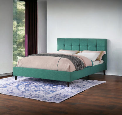 Turquoise Tufted Fabric Upholstered Queen Bed Frame