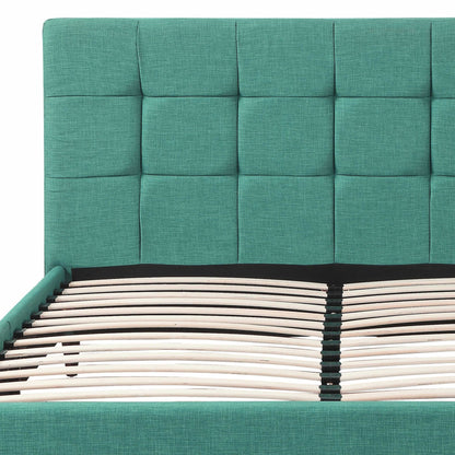Turquoise Tufted Fabric Upholstered Queen Bed Frame