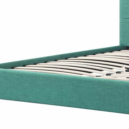 Turquoise Tufted Fabric Upholstered Queen Bed Frame