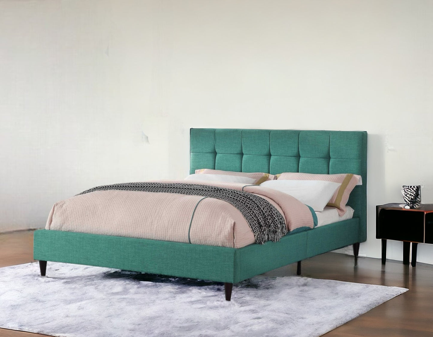 Solid Wood Queen Tufted Turquoise Upholstered Juteno Bed