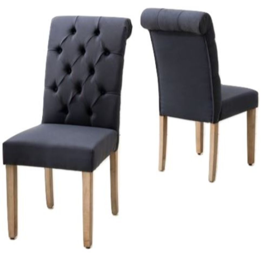 Set of Two Tufted Blue And Brown Upholstered Linen Dining Parsons Chairs