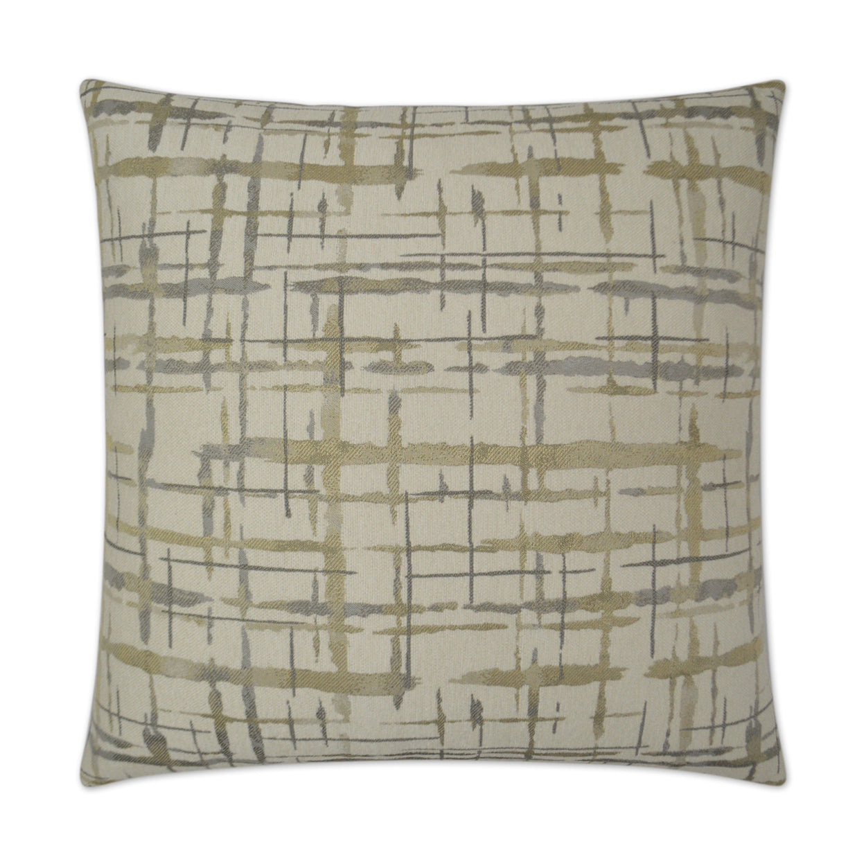 Pewter square pillow with abstract gray and charcoal cross-hatch brushstroke pattern.