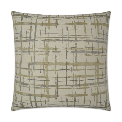 Pewter square pillow with abstract gray and charcoal cross-hatch brushstroke pattern.