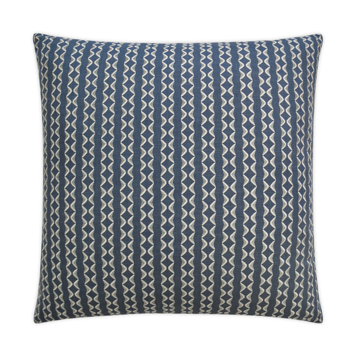 Indigo Notch Pillow 24" x 24" with navy blue and cream chevron pattern; decorative cushion for sofa or bed.