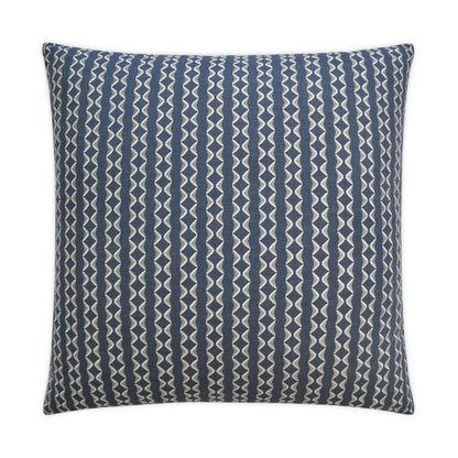 Indigo Notch Pillow 24" x 24" with navy blue and cream chevron pattern; decorative cushion for sofa or bed.