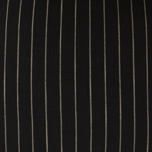 Black fabric with narrow white vertical pinstripes.