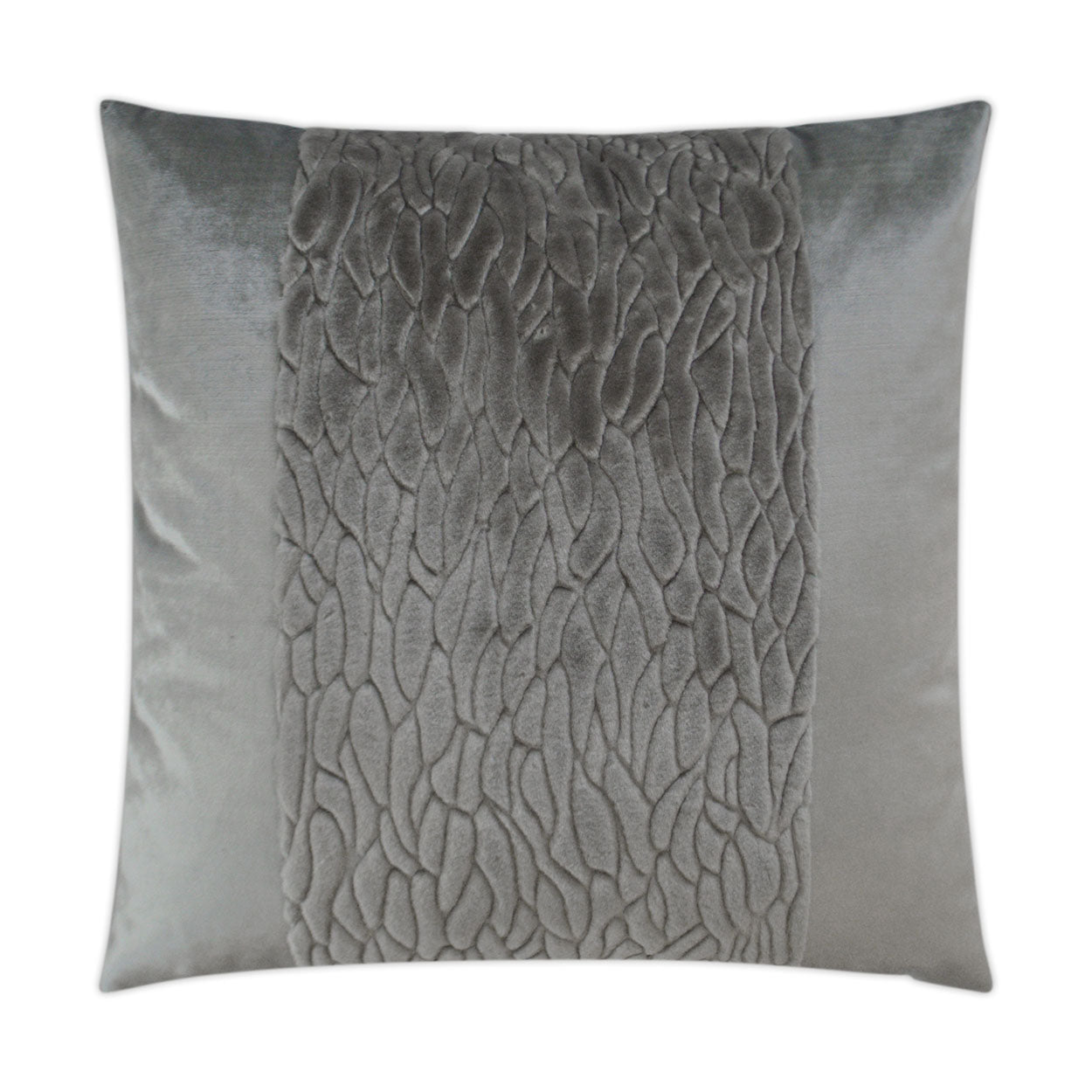D.V. KAP HOME   24" x 24" Callard Band Pillow - Grey Band / Ribbon, Faux Fur    - 3077-G-2424