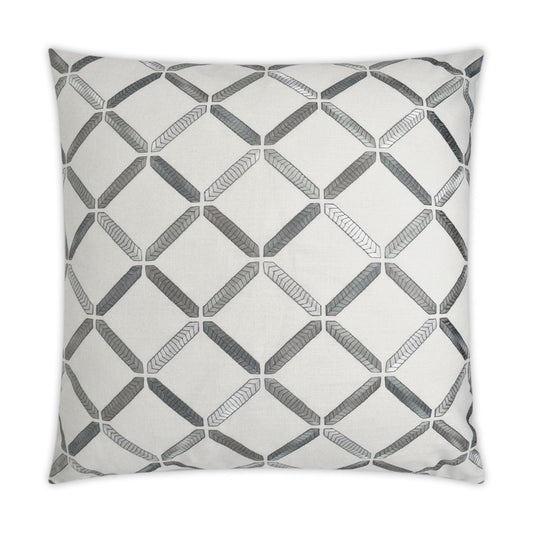 D.V. KAP HOME   24" x 24" Granville Pillow - Silver Embroidery, Transitional, Geometric    - 3089-S-2424