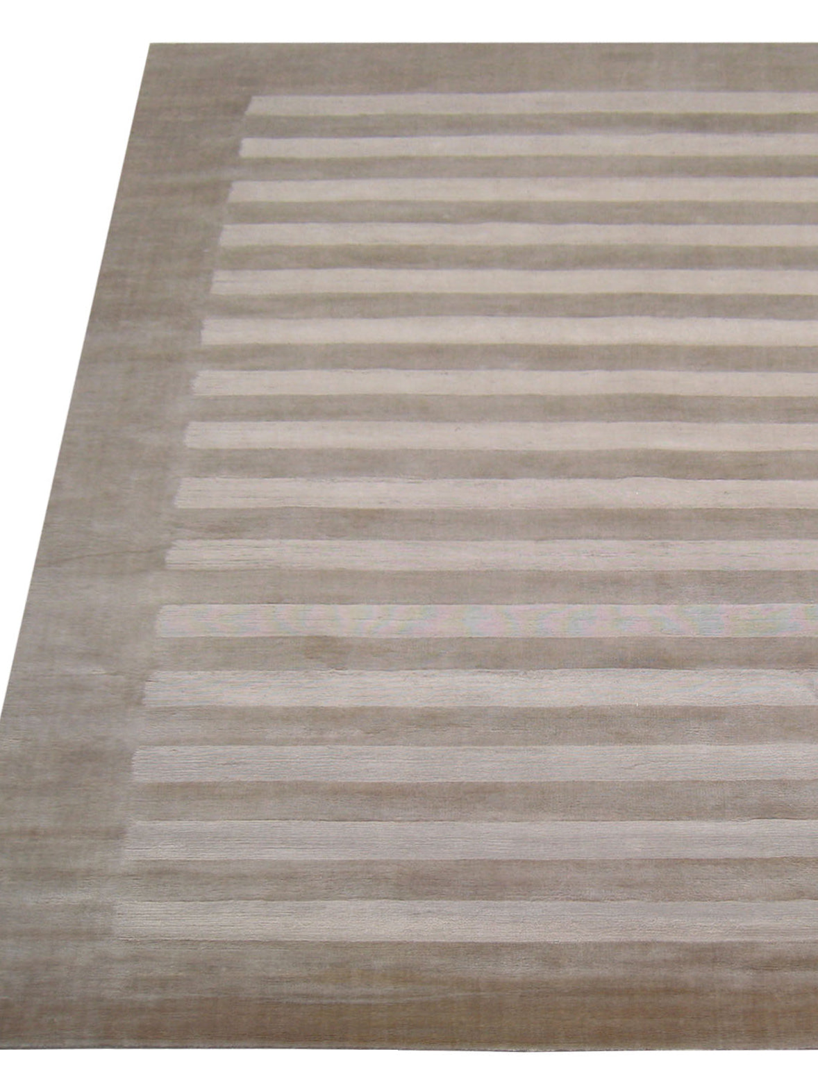Beige striped area rug with light cream and tan horizontal stripes, plush texture, rectangular area rug for living room.