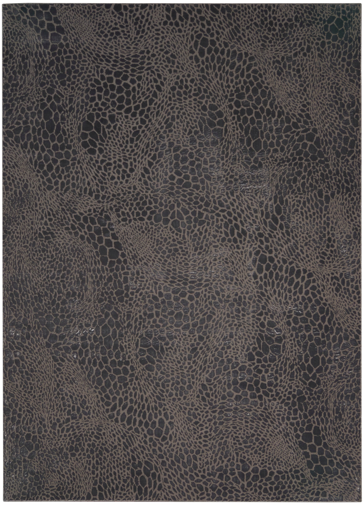 Dark brown rug with a snakeskin-like pattern and small irregular scales; modern 8' x 10' area rug.