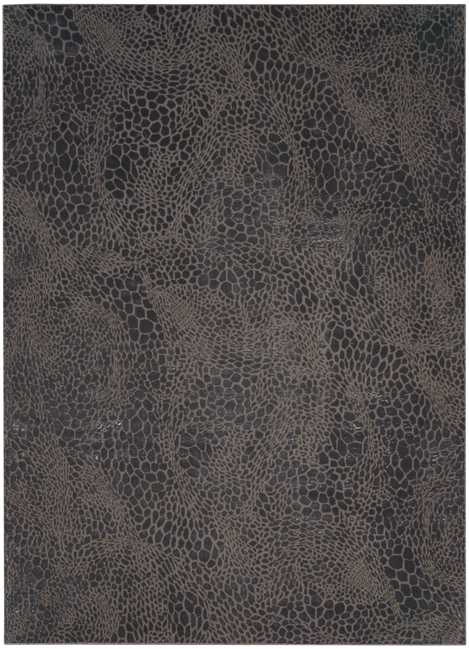 Dark brown rug with a snakeskin-like pattern and small irregular scales; modern 8' x 10' area rug.