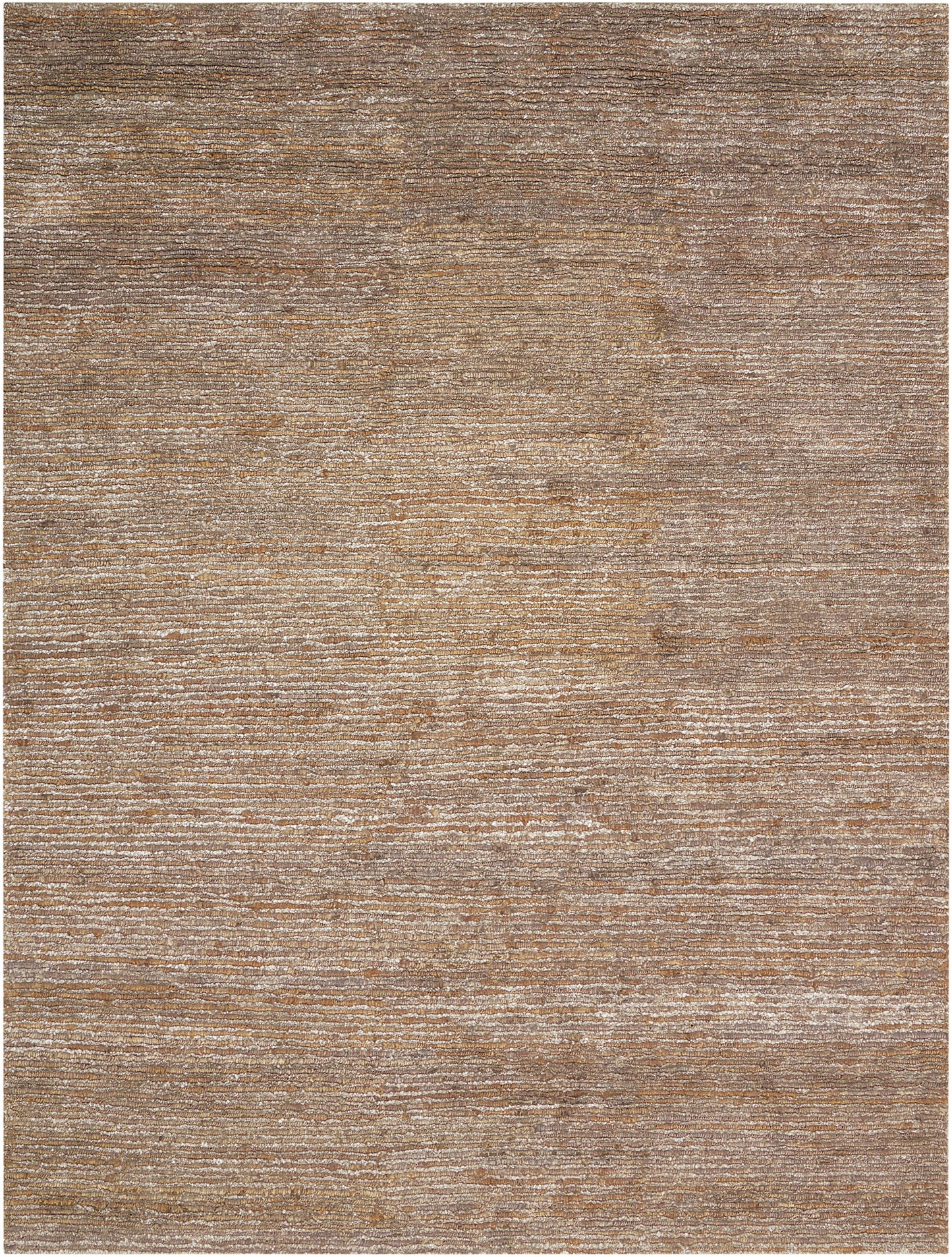 Brown distressed-texture area rug with subtle horizontal stripes and warm beige tones.