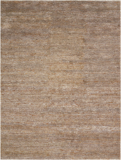 Brown distressed-texture area rug with subtle horizontal stripes and warm beige tones.