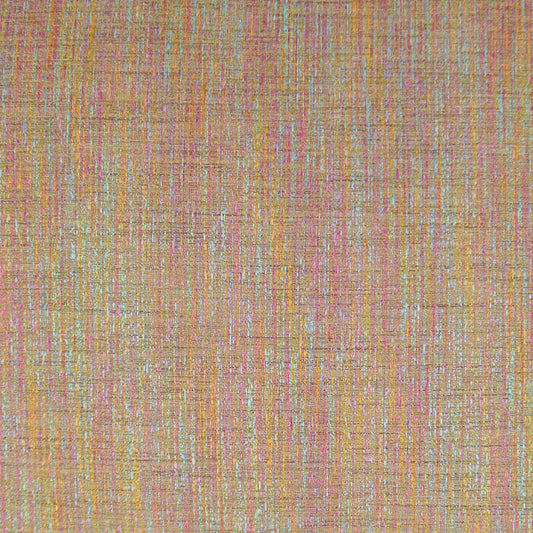 Beige woven fabric with pastel multicolor threads (pink, yellow, blue) and a textured surface.