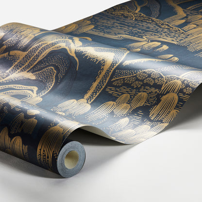 SCHUMACHER WALLCOVERING  BORASTAPETER INDIGO GARDEN   INDIGO AND GOLD   - 3132