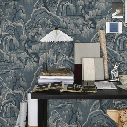 SCHUMACHER WALLCOVERING  BORASTAPETER INDIGO GARDEN   BLUE   - 3133
