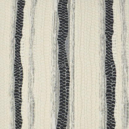 Cream pillow with a textured weave featuring vertical navy stripes and pale gray lines, 24 x 24 inches.