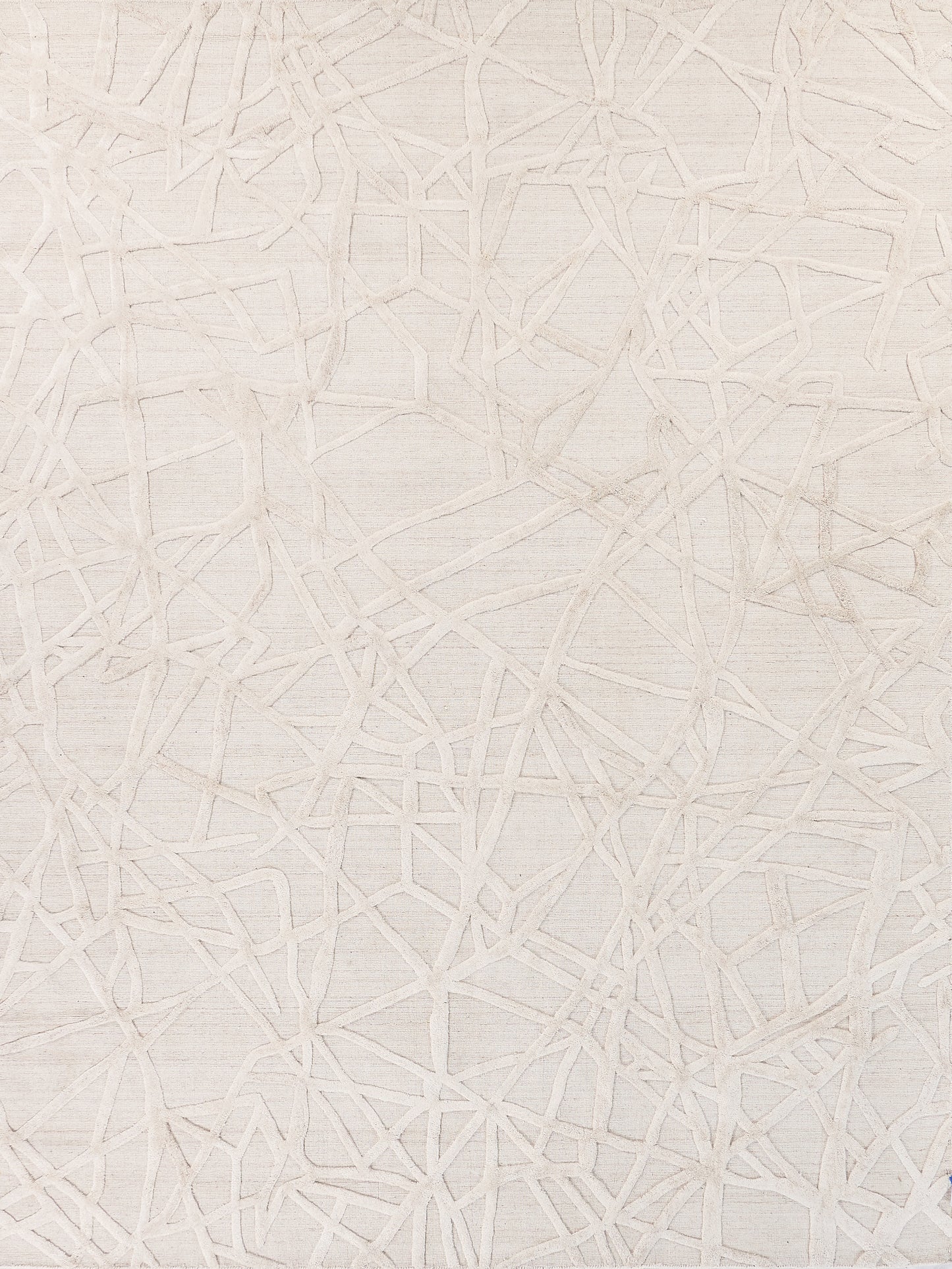 Beige textured rug with an embossed abstract network of irregular cream lines.