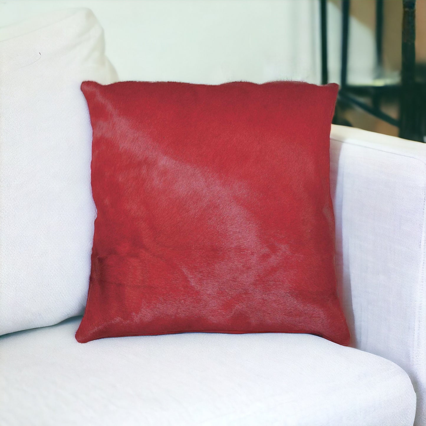 18" Red Cowhide Throw Pillow