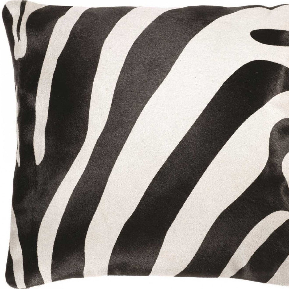 18" Black and Off White Cowhide Throw Pillow