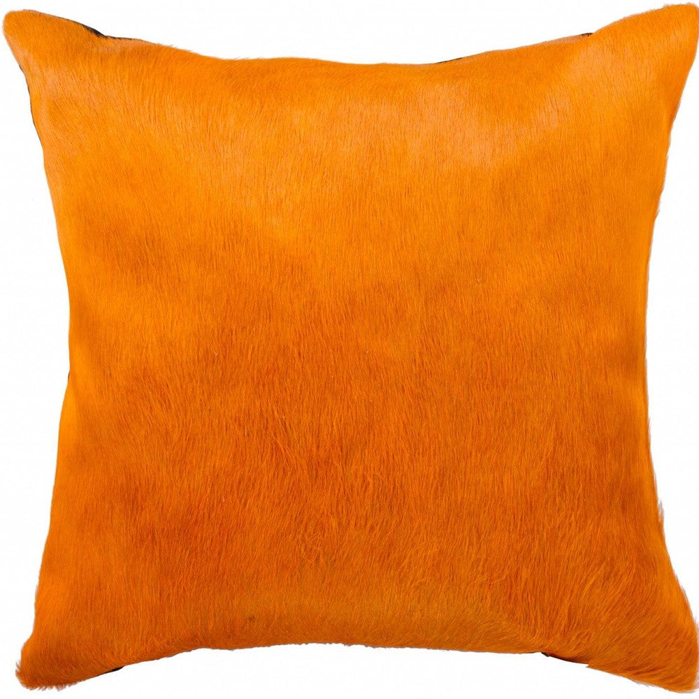 18" Orange Cowhide Throw Pillow